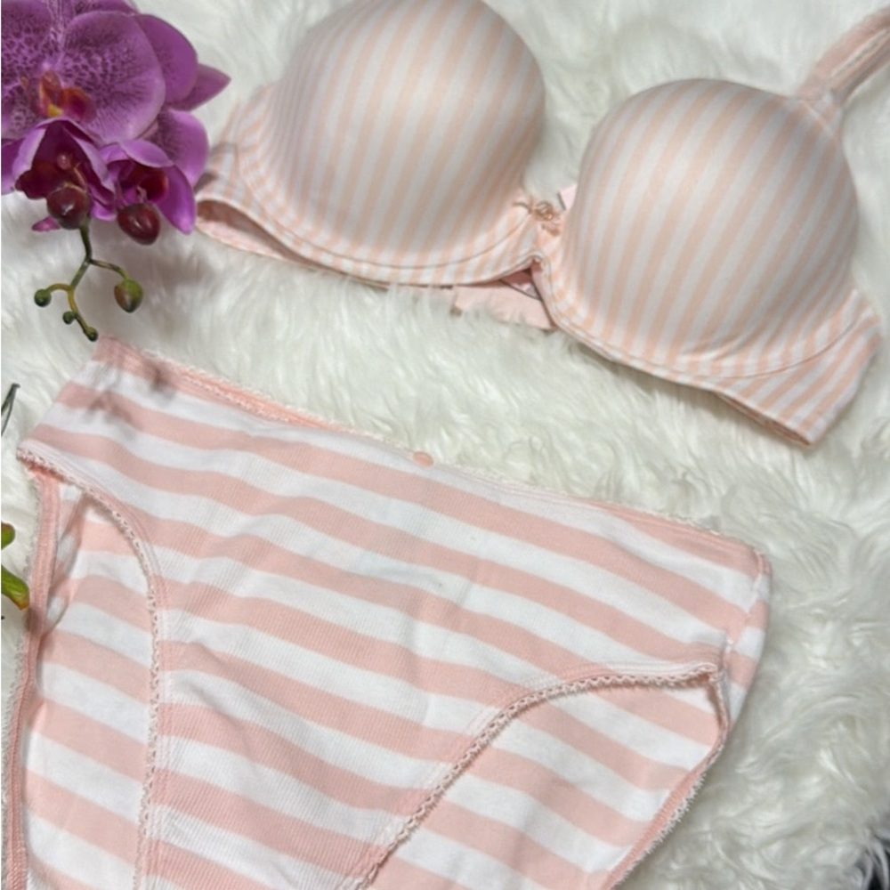 Victoria's Secret Light Pink Striped Bra and Panty Set